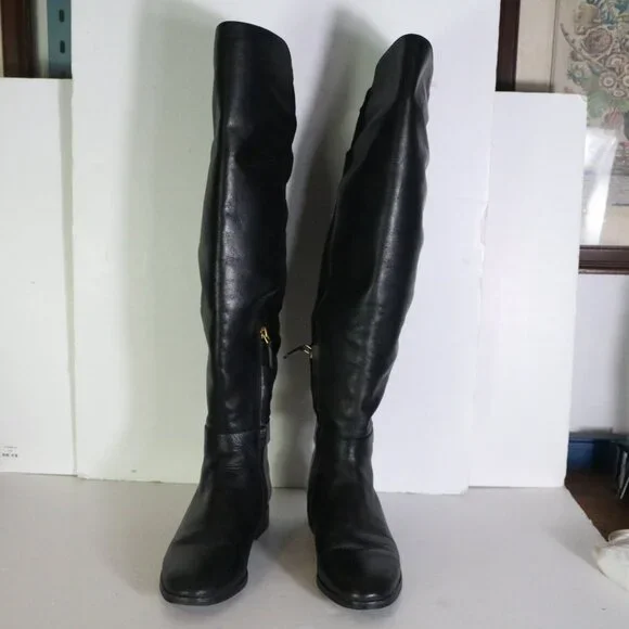 Tory Burch Marsden Over the Knee Boots Womens 7.5 Black Suede Leather Two Tone - Picture 6 of 11